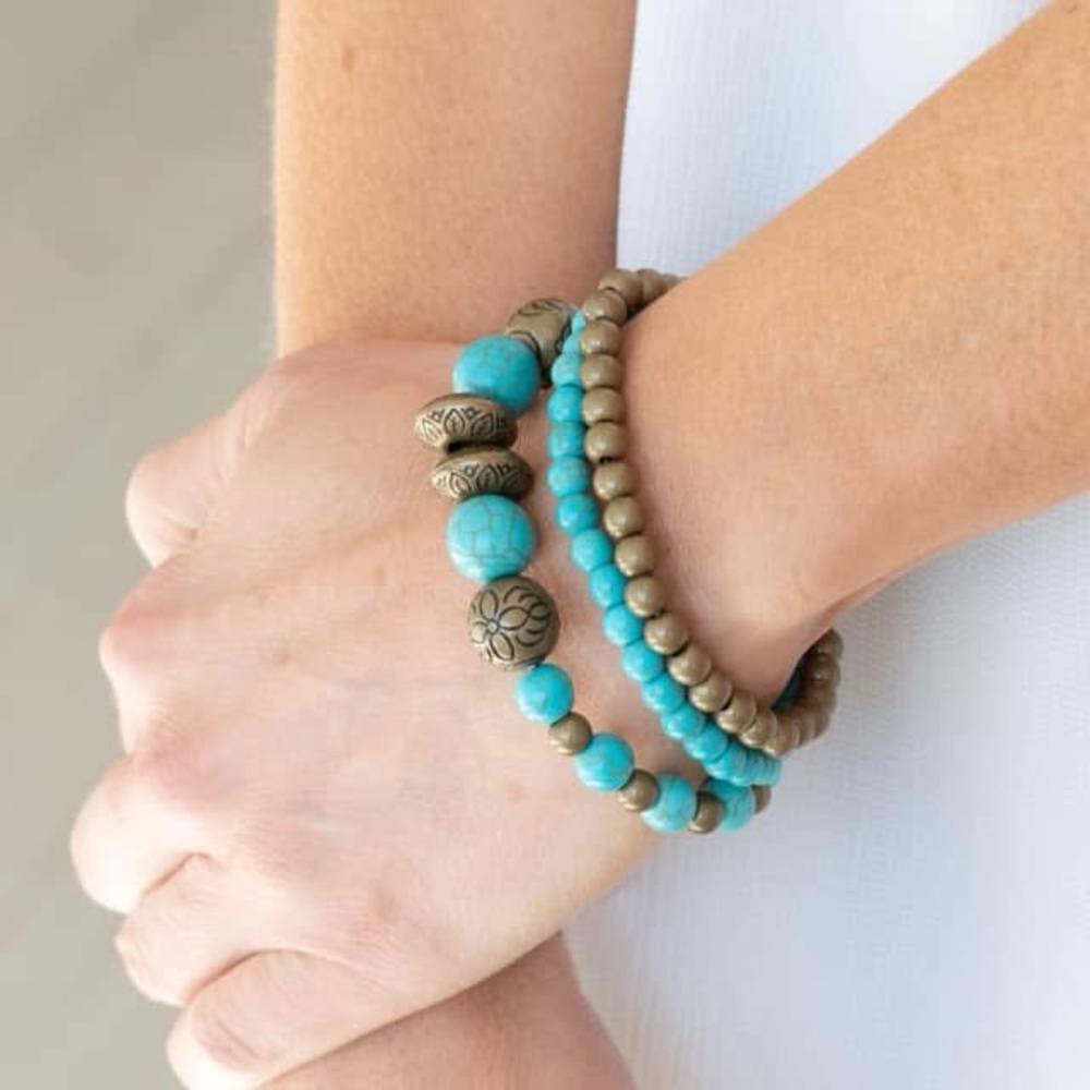 Brass and turquoise stacked stretch bracelet